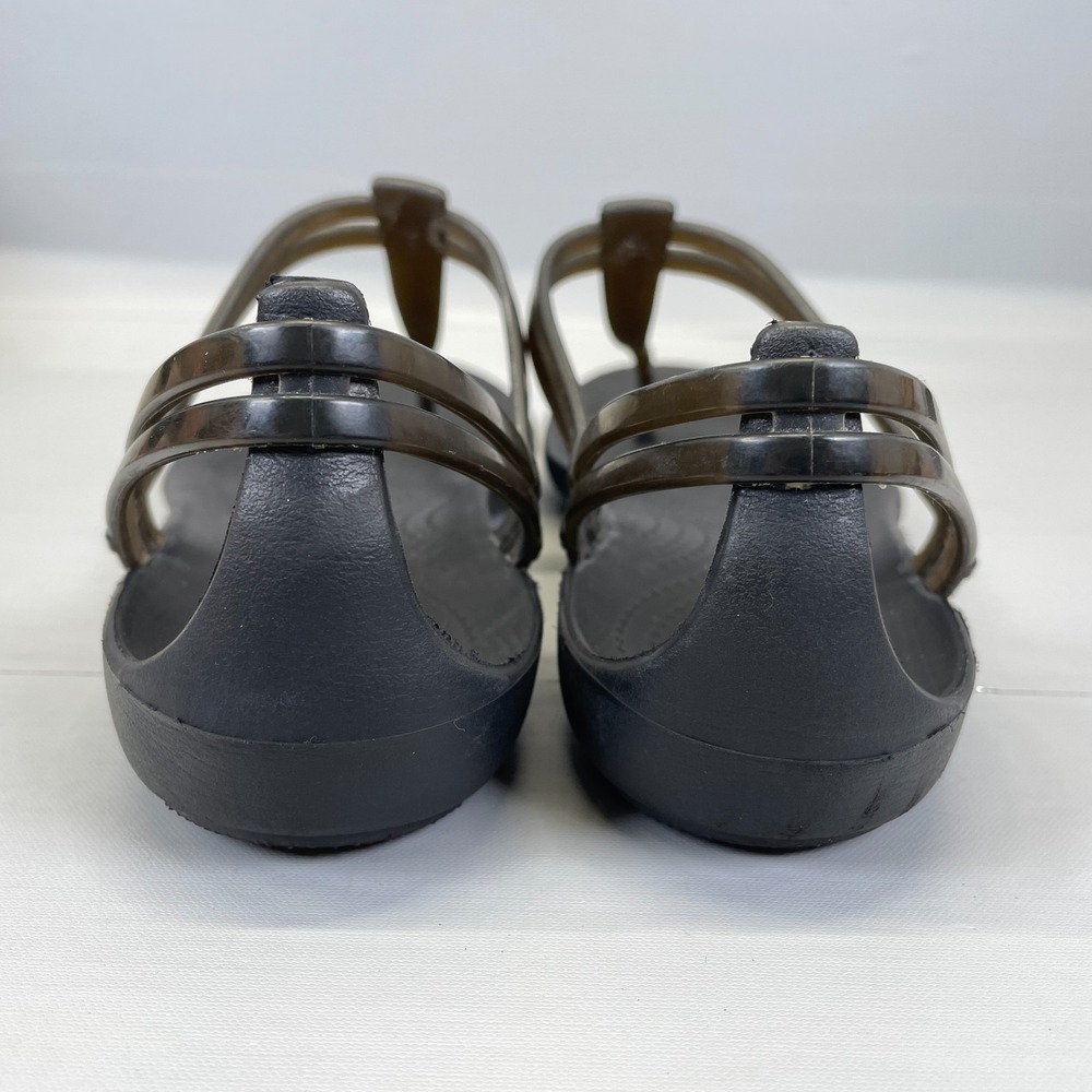 Crocs Isabella T-Strap Jelly Sandals Womens Size 7 Black Thong Slip On Shoes - Picture 5 of 9